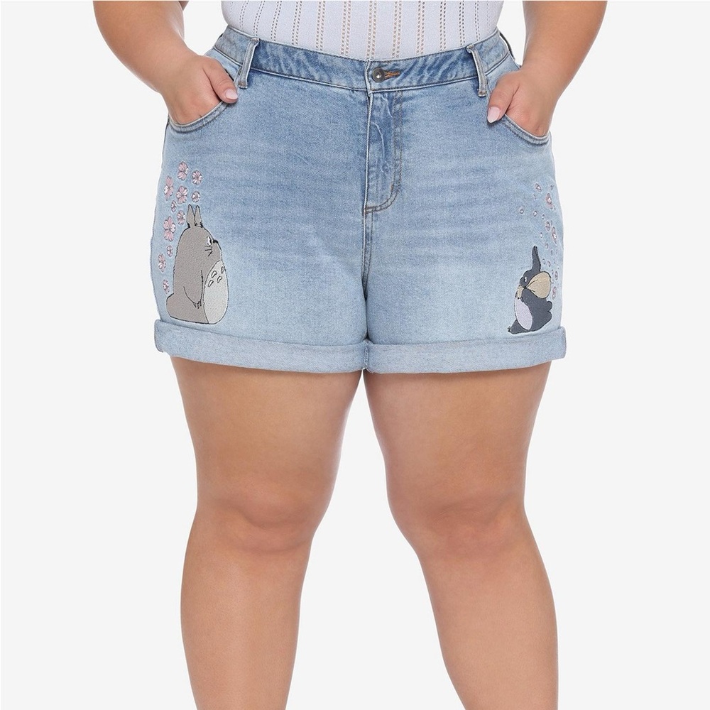 Studio Ghibli My Neighbor Totoro Petals Embroidered High-Waisted Denim Shorts